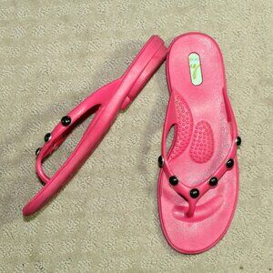 Oka-B Women's 6-7 Pink Rubber Black Bead Embellished Thong Sandal